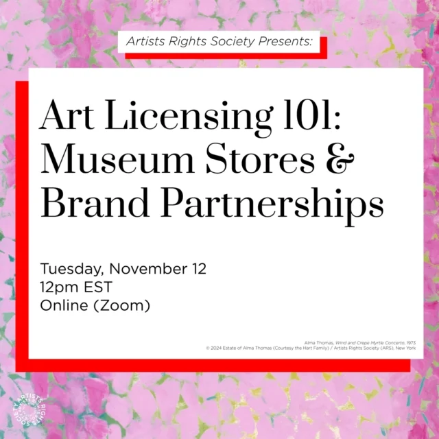 Calling all museum store professionals, brands, and retail companies! Join us for an workshop hosted by Artists Rights Society that will provide valuable insights into how to effectively license artwork by ARS artists. Whether you're a museum looking to expand your product offering, or a brand seeking a fresh collaboration with an artist, we'll guide you through the steps to a successful partnership. Register via the 🔗in our bio!

#ArtLicensing #ArtistCollaborations #MuseumStores #MuseumShop #GiftShop #MuseumStoreSunday #Copyright #Retail #SmallBusinessOwners #BrandOwners